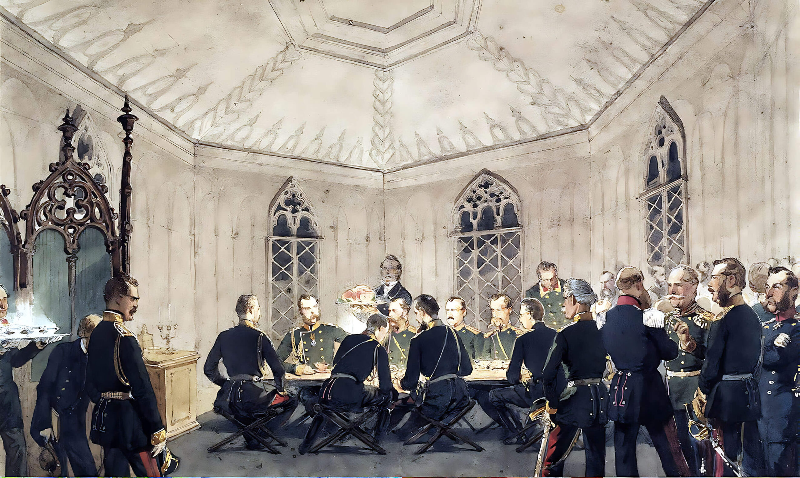 М.Зичи «Александр II с группой военных за столом в готическом интерьере»