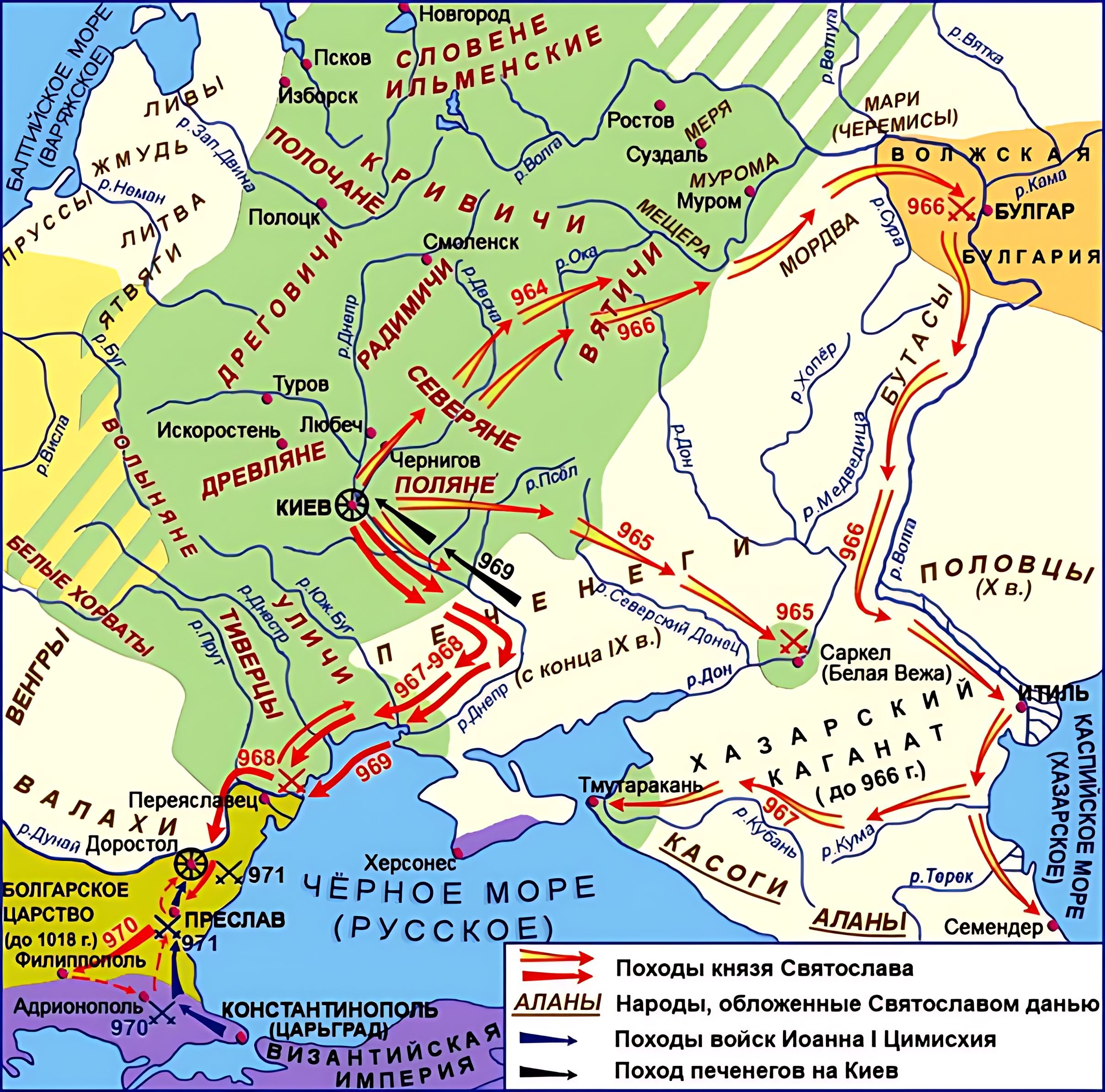 Карта восточных походов князя Святослава