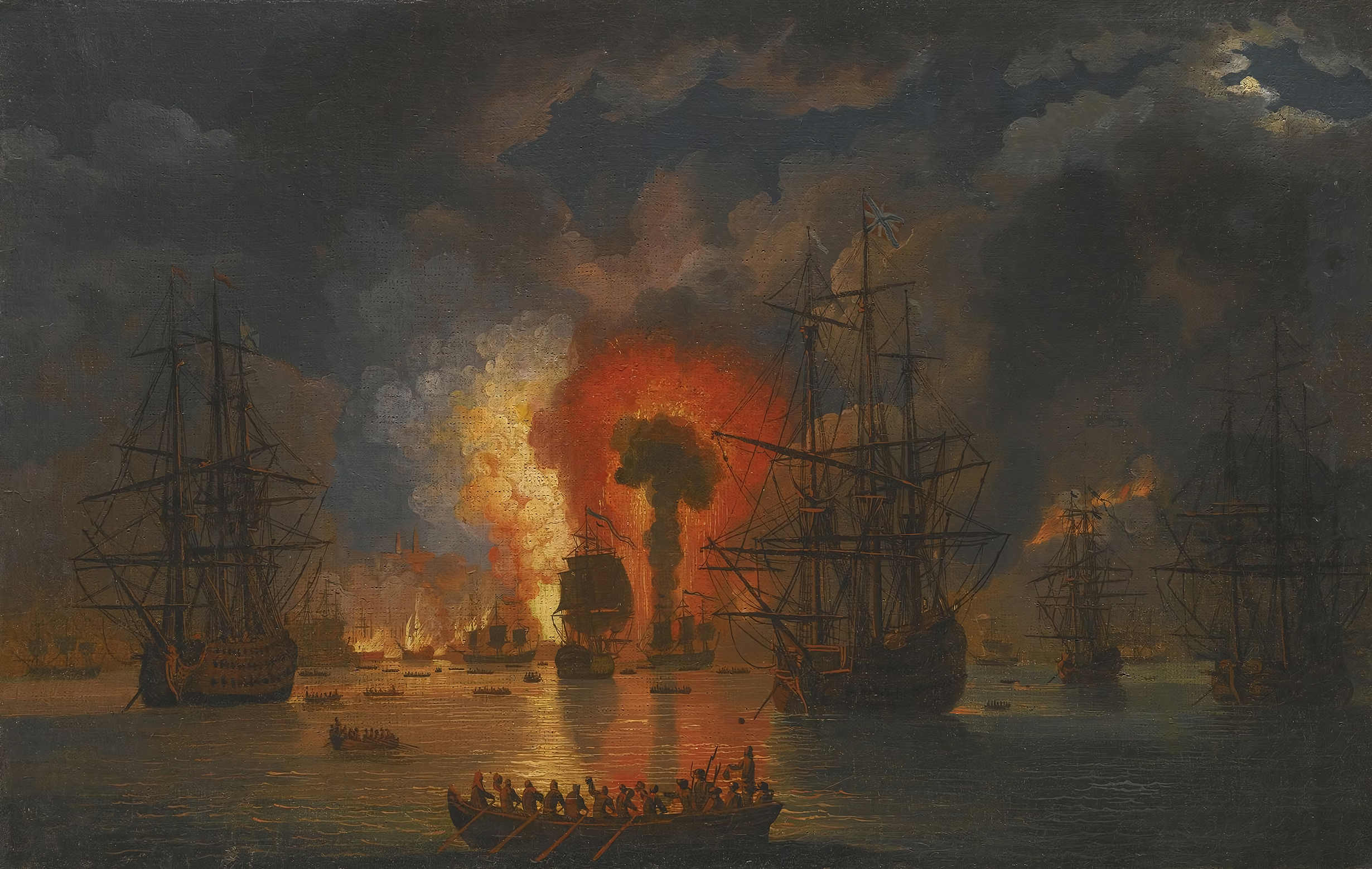 Якоб Филипп Гаккерт «Сожжение турецкого флота в бухте Чесма»
