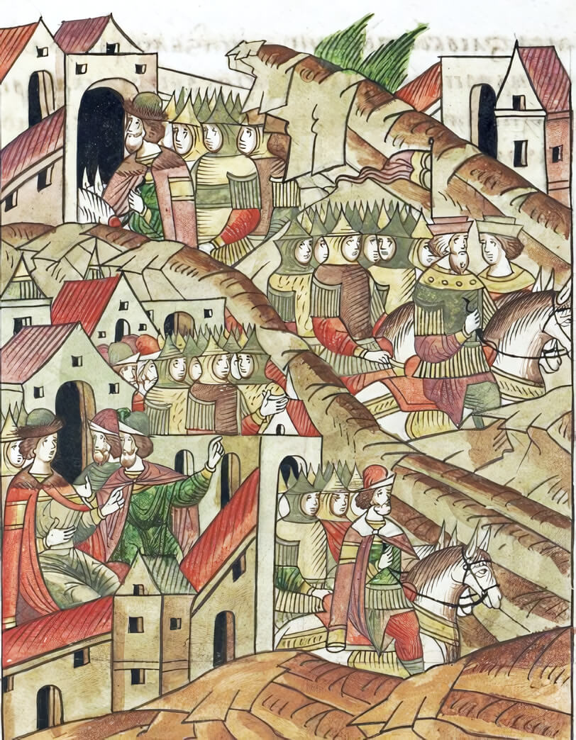 «Отступление Ольгерда от Москвы в 1370». Миниатюра из Лицевого летописного свода